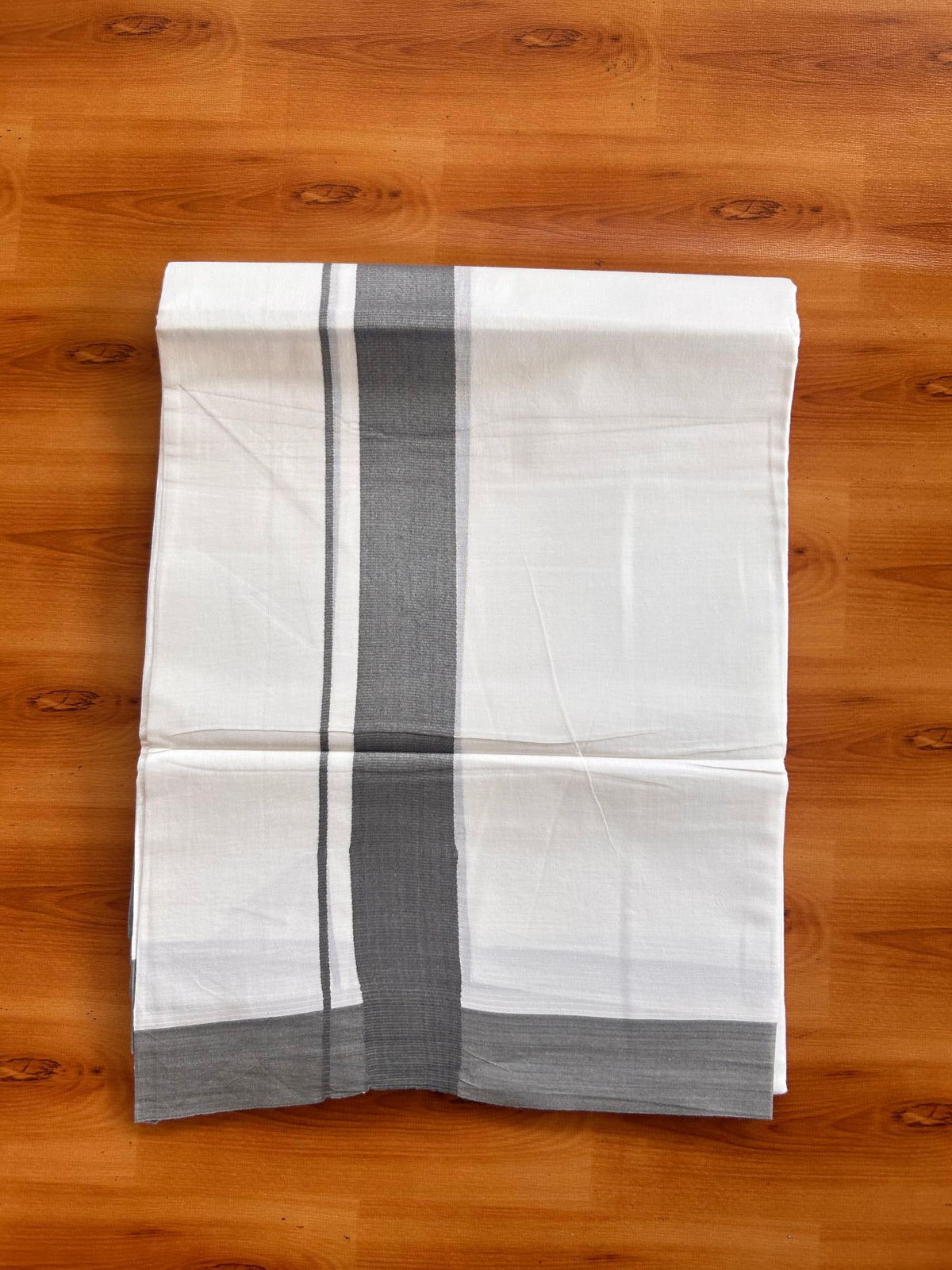 Pure White Double Mundu/Dhoti - 20% Discount ! Kaitharikada Pure Cotton - 100x80 - 1.5 inch Ash Grey Kara 3.80 mtr (8 muzham) - 22 KK5523 MC