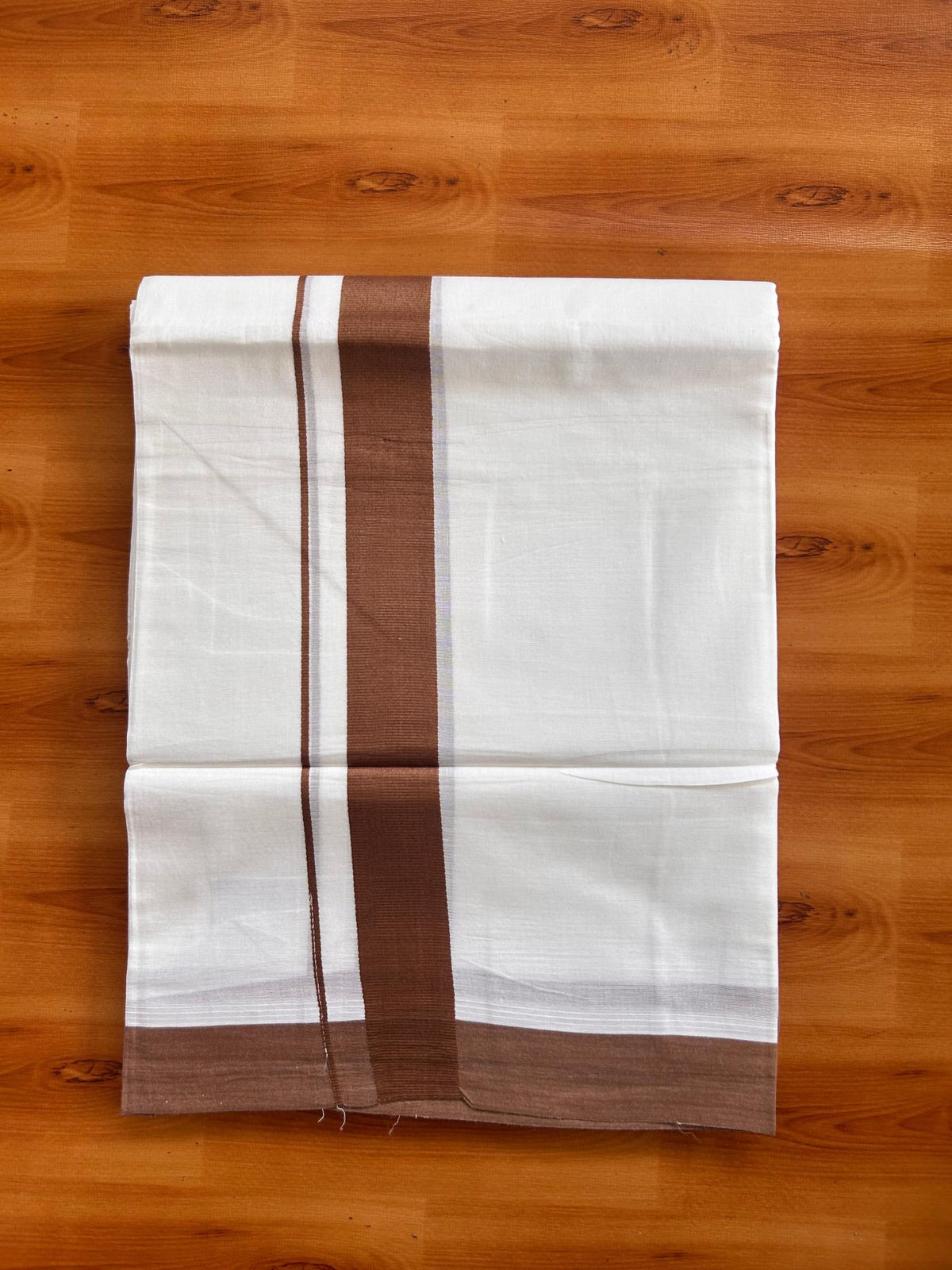 Pure White Double Mundu/Dhoti - 20% Discount ! Kaitharikada Pure Cotton - 100x80 - 1.5 inch Coffee Brown Kara 3.80 mtr (8 muzham) - 24 KK5523 MC