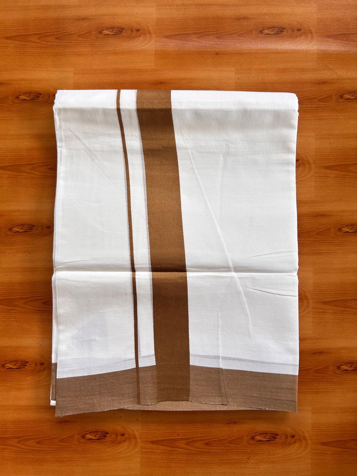 Pure White Double Mundu/Dhoti - 20% Discount ! Kaitharikada Pure Cotton - 100x80 - 1.5 inch Cinnamon brown Kara 3.80 mtr (8 muzham) - 26 KK5523 MC