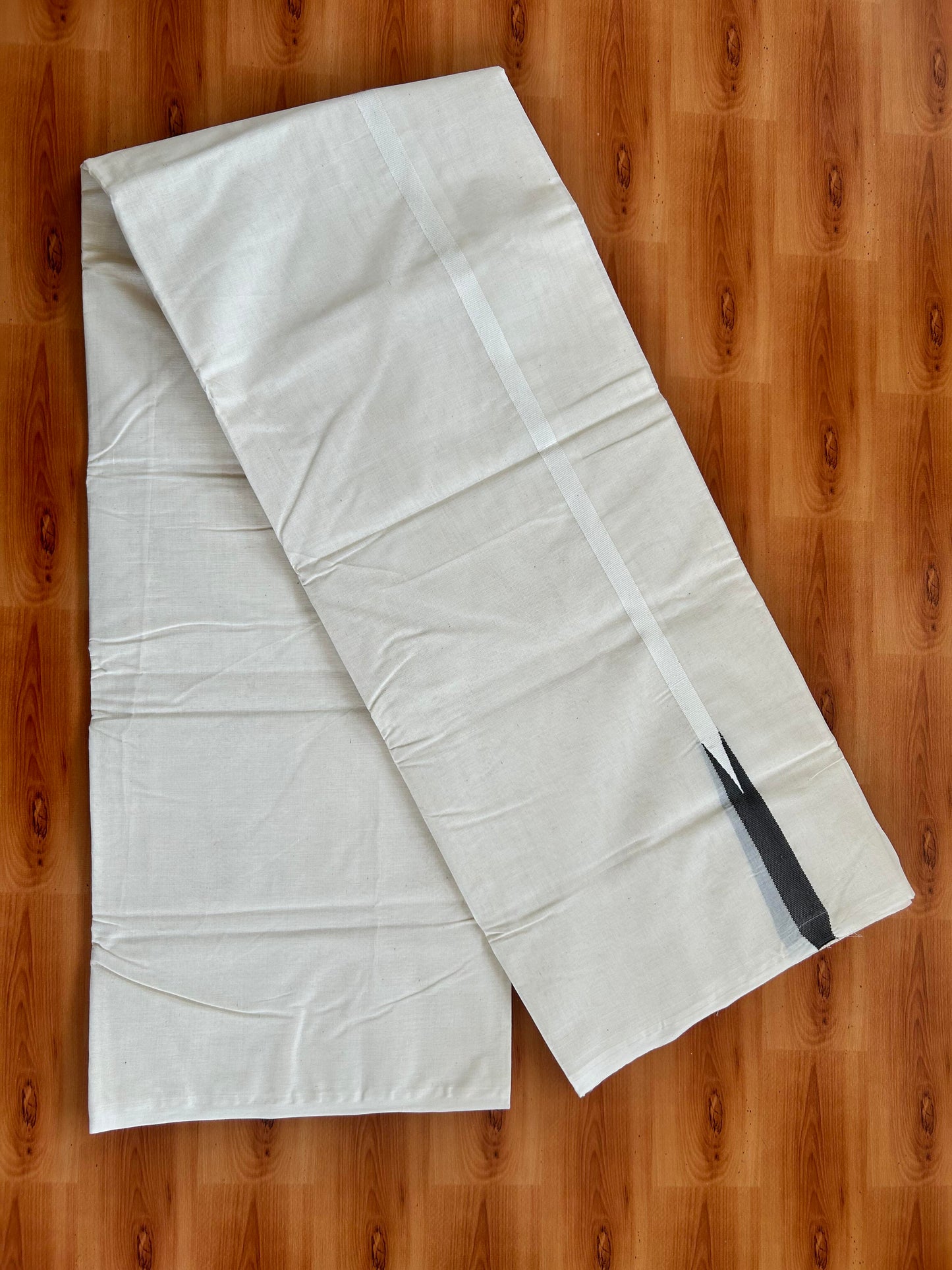 Double Off white Mundu/Dhoti - 20% Discount! KaithariKada Balaramapuram 100% Cotton - 100x100 - 0.5 inch Puliyilakkara Olive Grey Chutty Kara - 4 mtr (8.5 muzham) - 5 KK5401 ASH