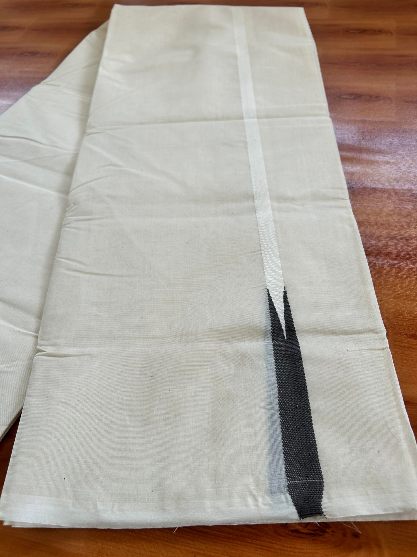 Double Off white Mundu/Dhoti - 20% Discount! KaithariKada Balaramapuram 100% Cotton - 100x100 - 0.5 inch Puliyilakkara Olive Grey Chutty Kara - 4 mtr (8.5 muzham) - 5 KK5401 ASH
