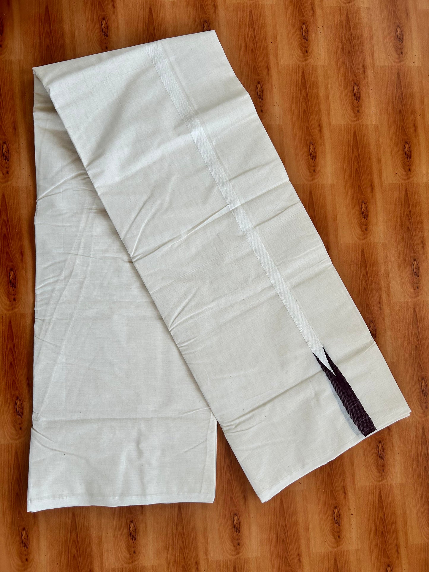 Double Off white Mundu/Dhoti - 20% Discount! KaithariKada Balaramapuram 100% Cotton - 100x100 - 0.5 inch Puliyilakkara Dark Wine Chutty Kara - 4 mtr (8.5 muzham) - 4 KK5401 ASH