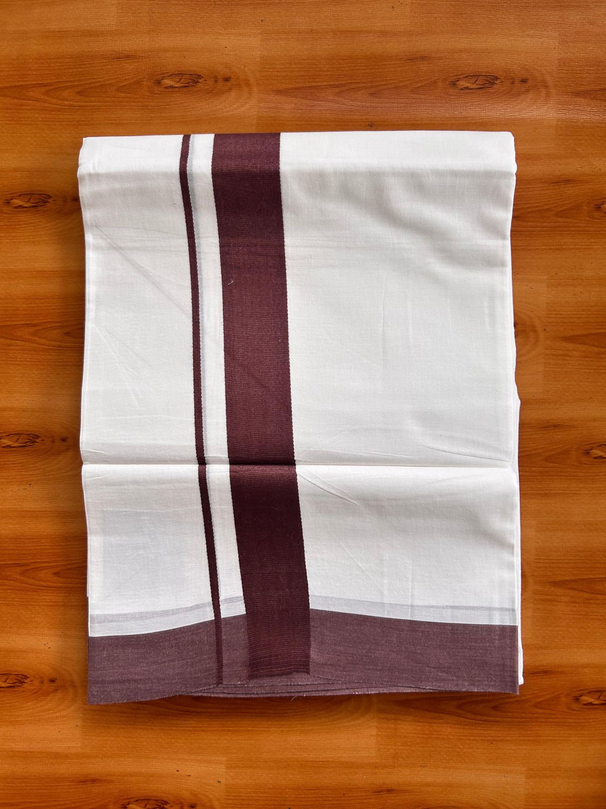 Pure White Double Mundu/Dhoti - 20% Discount ! Kaitharikada Pure Cotton - 100x80 - 1.5 inch Wine brown Kara 3.80 mtr (8 muzham) - 27 KK5523 MC