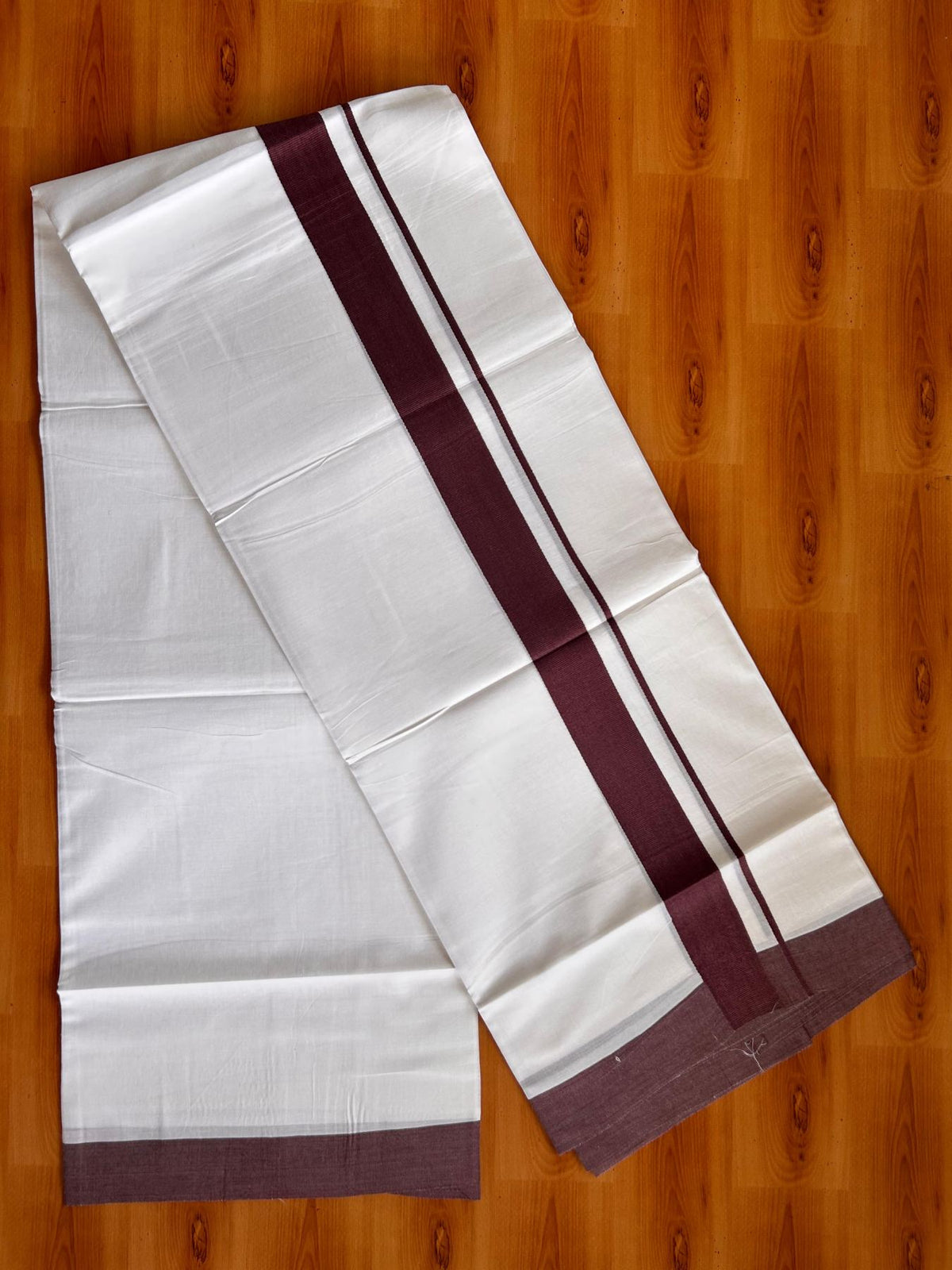 Pure White Double Mundu/Dhoti - 20% Discount ! Kaitharikada Pure Cotton - 100x80 - 1.5 inch Wine brown Kara 3.80 mtr (8 muzham) - 27 KK5523 MC