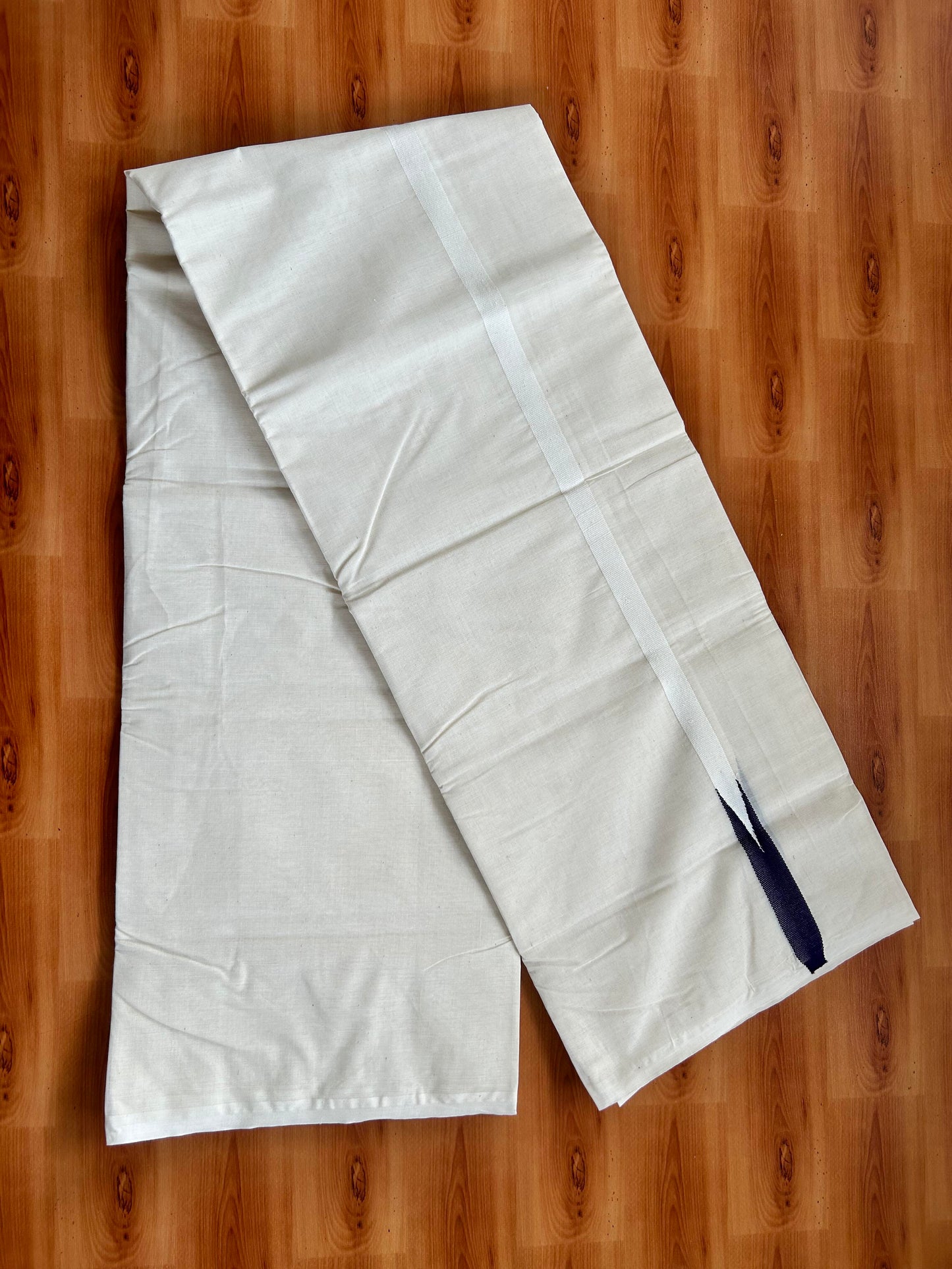 Double Off white Mundu/Dhoti - 20% Discount! KaithariKada Balaramapuram 100% Cotton - 100x100 - 0.5 inch Puliyilakkara Dark Purple Chutty Kara - 4 mtr (8.5 muzham) - 1 KK5401 ASH