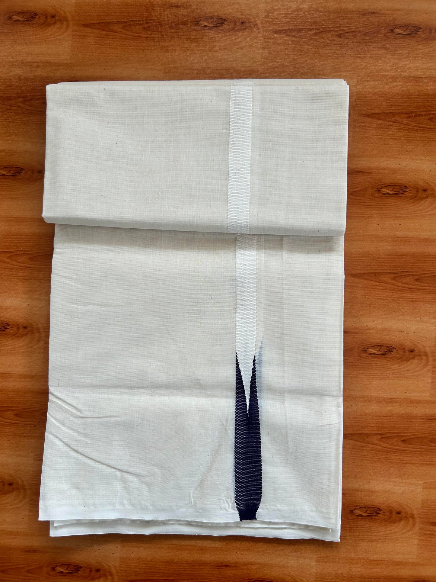 Double Off white Mundu/Dhoti - 20% Discount! KaithariKada Balaramapuram 100% Cotton - 100x100 - 0.5 inch Puliyilakkara Dark Purple Chutty Kara - 4 mtr (8.5 muzham) - 1 KK5401 ASH