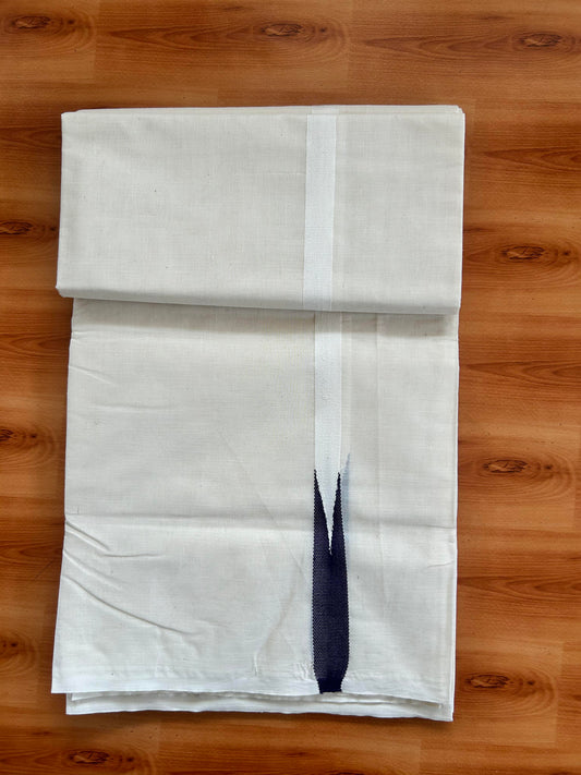 Double Off white Mundu/Dhoti - 24% Discount! KaithariKada Balaramapuram 100% Cotton - 100x100 - 0.5 inch Puliyilakkara Dark Purple Chutty Kara - 4 mtr (8.5 muzham) - 1 KK5401 ASH