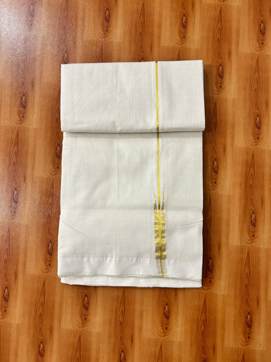 Double Off White Dhoti 25% Discount! KaithariKada Handloom Unakkupaav - Kerala Handloom - 100% Pure Cotton 100x80 - 2 cm Gold Kasav Puliyilakkara Chutty 4.00 mtr (8.5 muzham) - 1 KK5488 REA