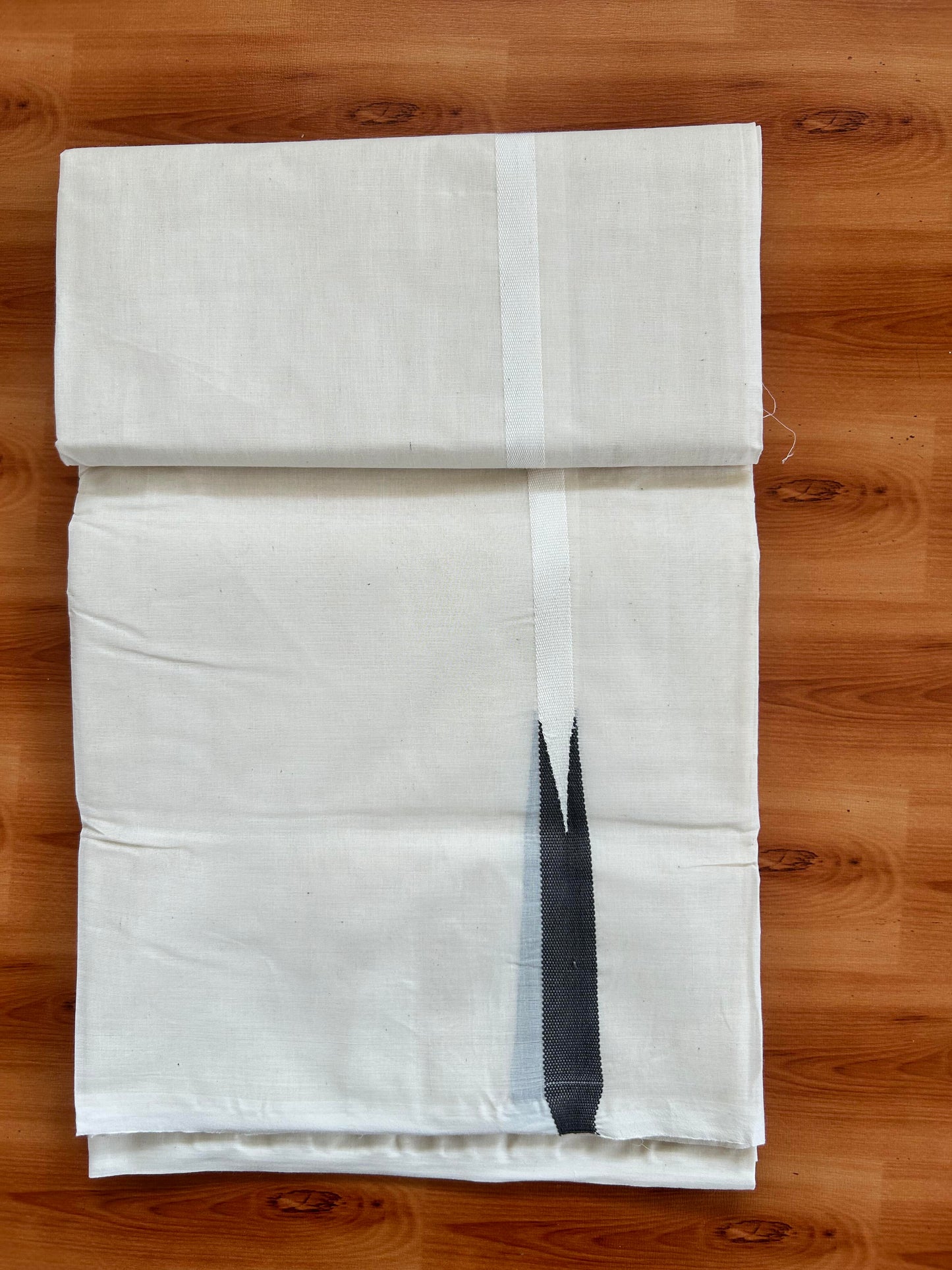 Double Off white Mundu/Dhoti - 20% Discount! KaithariKada Balaramapuram 100% Cotton - 100x100 - 0.5 inch Puliyilakkara Olive Grey Chutty Kara - 4 mtr (8.5 muzham) - 5 KK5401 ASH