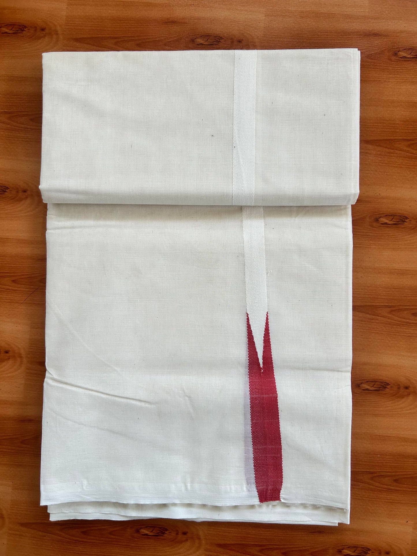 Double Off white Mundu/Dhoti - 20% Discount! KaithariKada Balaramapuram 100% Cotton - 100x100 - 0.5 inch Puliyilakkara Red Chutty Kara - 4 mtr (8.5 muzham) - 2 KK5401 ASH