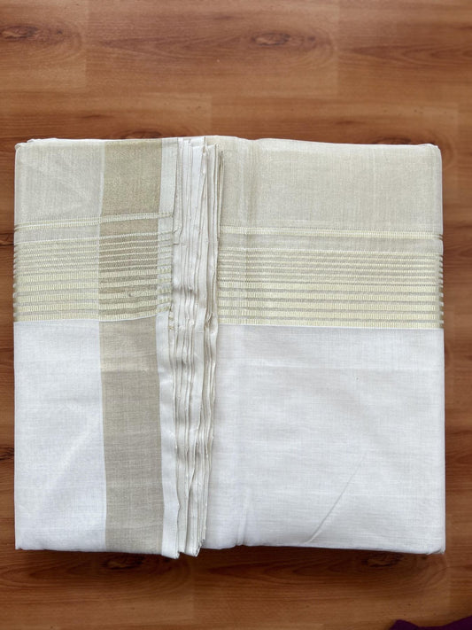 Double Off White - (Unbleached) Mundu/Dhoti - 25% Discount! KaithariKada Handloom Millpaav Kerala Handloom - Pure Cotton - (80X90) - 7 inch Light Gold Kasav Half Tissue Striped Kara 4 mtr (8.5 Muzham) - 5 KK5403 RAM