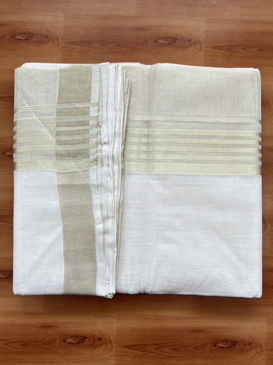 Double Off White - (Unbleached) Mundu/Dhoti - 25% Discount! KaithariKada Handloom Millpaav Kerala Handloom - Pure Cotton - (80X90) - 7 inch Light Gold Kasav Half Tissue Striped Kara 4 mtr (8.5 Muzham) - 3 KK5403 RAM