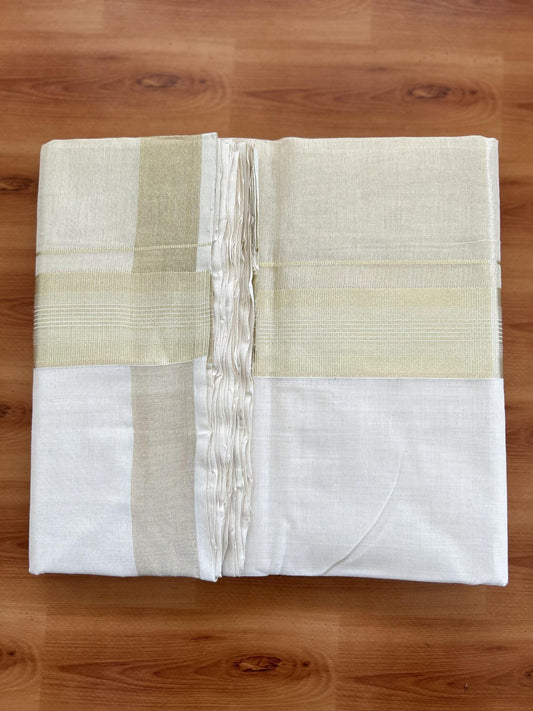 Double Off White - (Unbleached) Mundu/Dhoti - 25% Discount! KaithariKada Handloom Millpaav Kerala Handloom - Pure Cotton - (80X90) - 7 inch Light Gold Kasav Half Tissue Kara 4 mtr (8.5 Muzham) - 2 KK5403 RAM