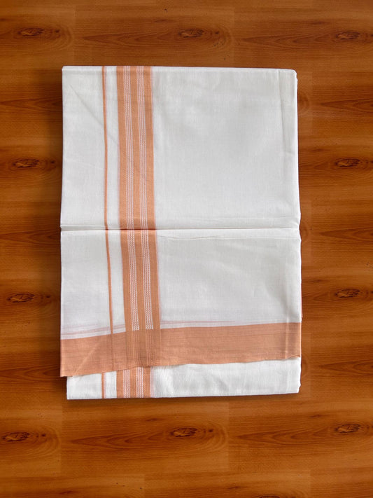 Pure White Double Mundu/Dhoti - 20% Discount ! Kaitharikada Pure Cotton - 100x80 - 1.25 inch Peach Orange striped Kara 3.80 mtr (8 muzham) - 36 KK5523 MC