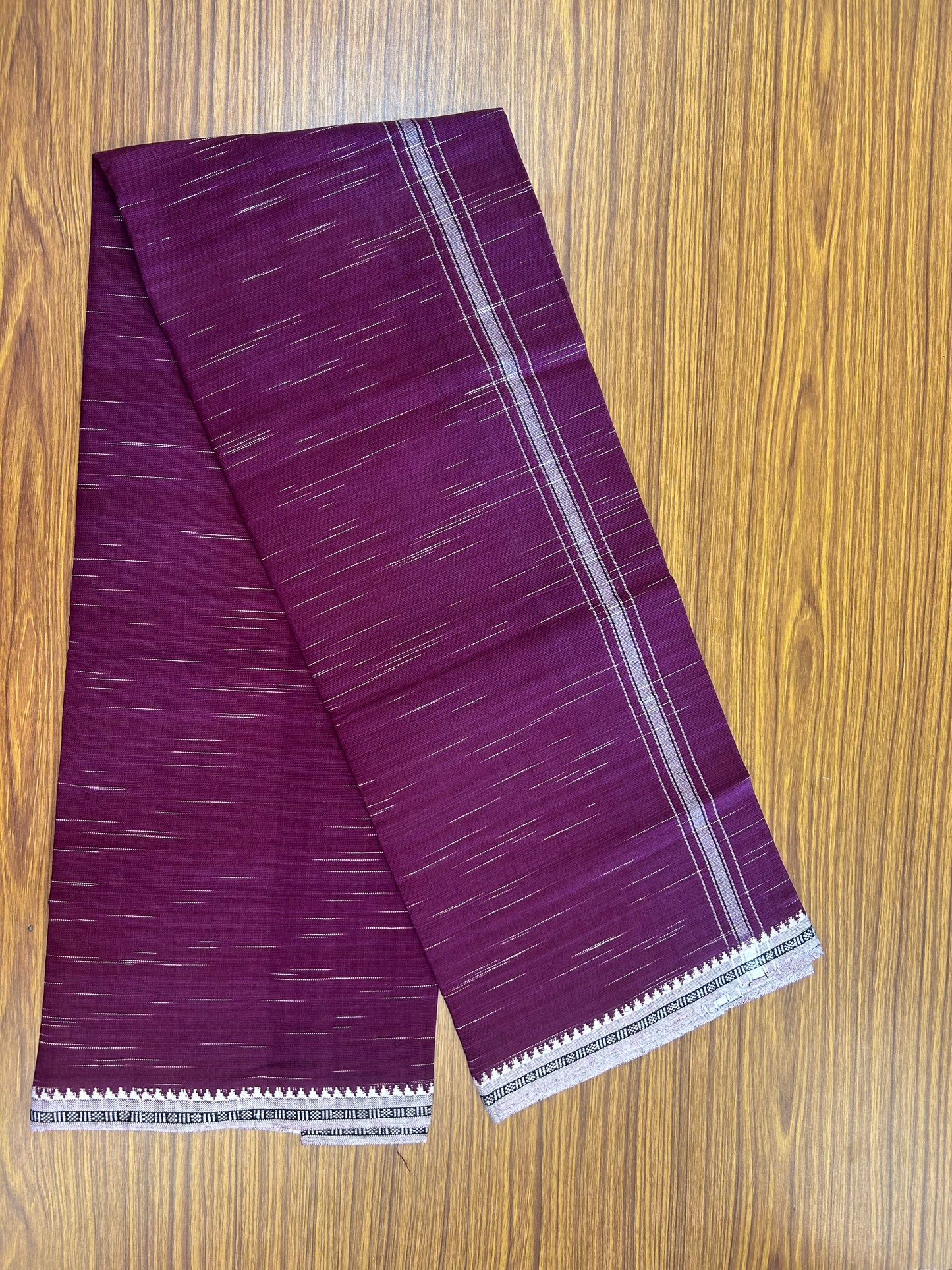 Premium Kathar Type Mund Pure cotton - Kaitharikada - Single Kaily / Lungi - 1 inch Black & White Stripes Kara kuppadam Border with Purple Wine colour body (2 meter / 4 muzham) - 21 KK8050 MUT