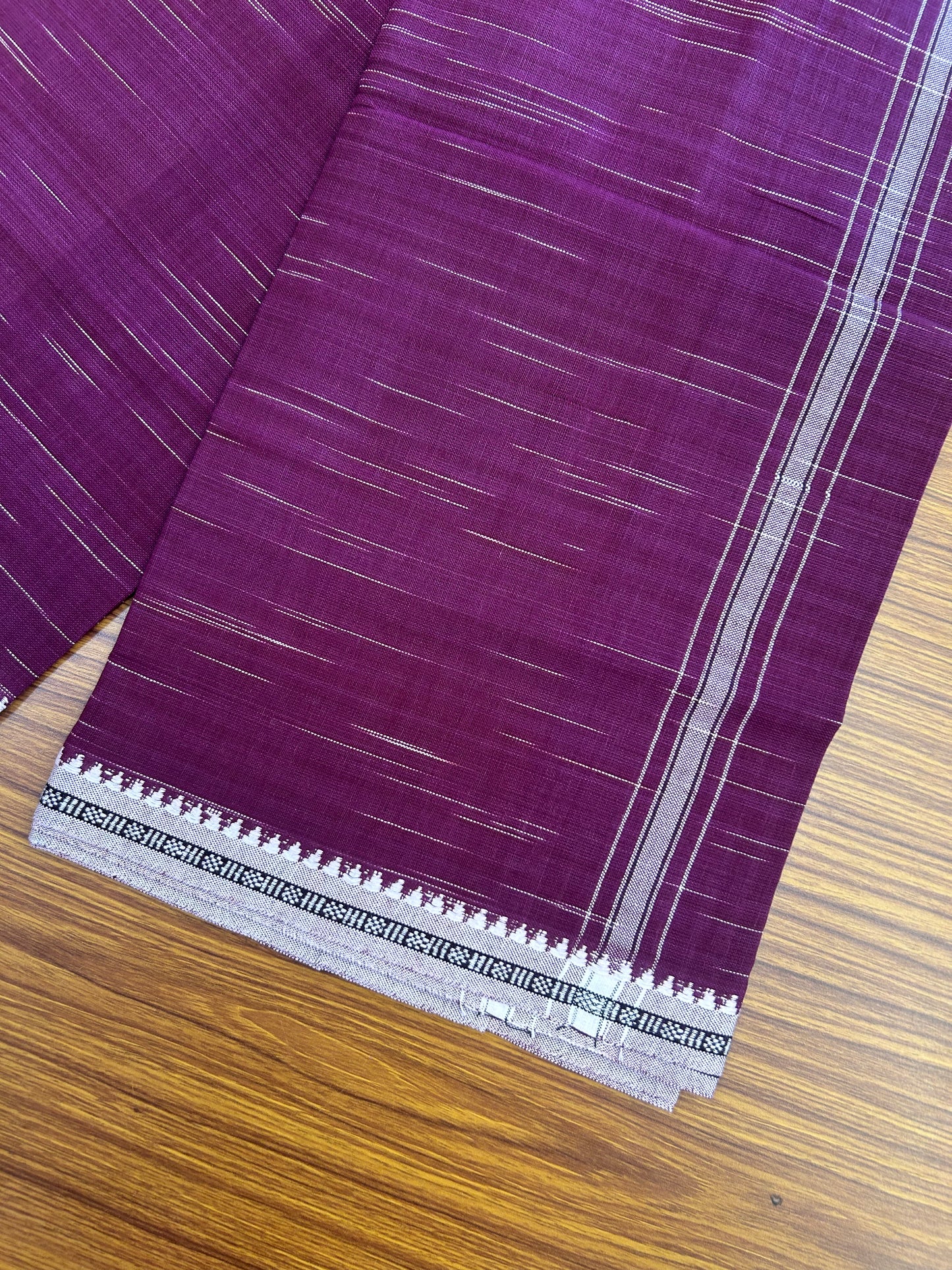 Premium Kathar Type Mund Pure cotton - Kaitharikada - Single Kaily / Lungi - 1 inch Black & White Stripes Kara kuppadam Border with Purple Wine colour body (2 meter / 4 muzham) - 21 KK8050 MUT