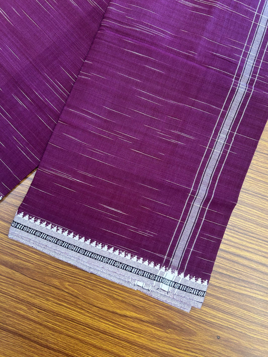 Premium Kathar Type Mund Pure cotton - Kaitharikada - Single Kaily / Lungi - 1 inch Black & White Stripes Kara kuppadam Border with Purple Wine colour body (2 meter / 4 muzham) - 21 KK8050 MUT