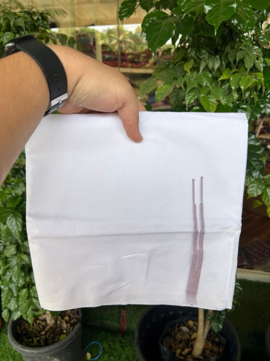 20% DISCOUNT!!  KaithariKada Balaramapuram 100% Cotton PURE WHITE Double Mundu/Dhoti-100x80 - 0.5 inch Multi Colour Shaded Puliyilakkara Chutty - 38KK5191CKS