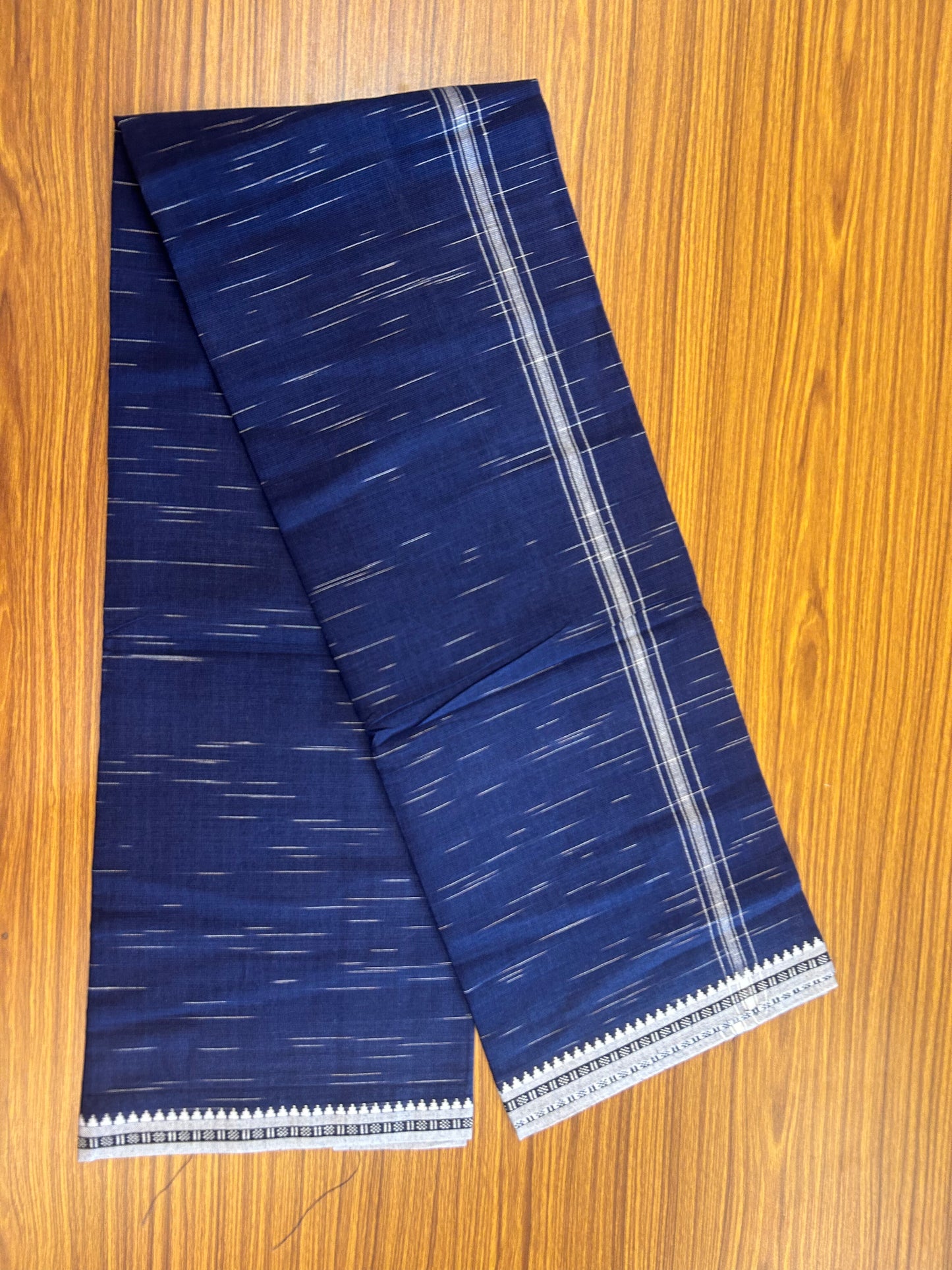 Premium Kathar Type Mund Pure cotton - Kaitharikada - Single Kaily / Lungi - 1 inch Black & White Stripes Kara kuppadam Border with Navy Blue colour body (2 meter / 4 muzham) - 26 KK8050 MUT