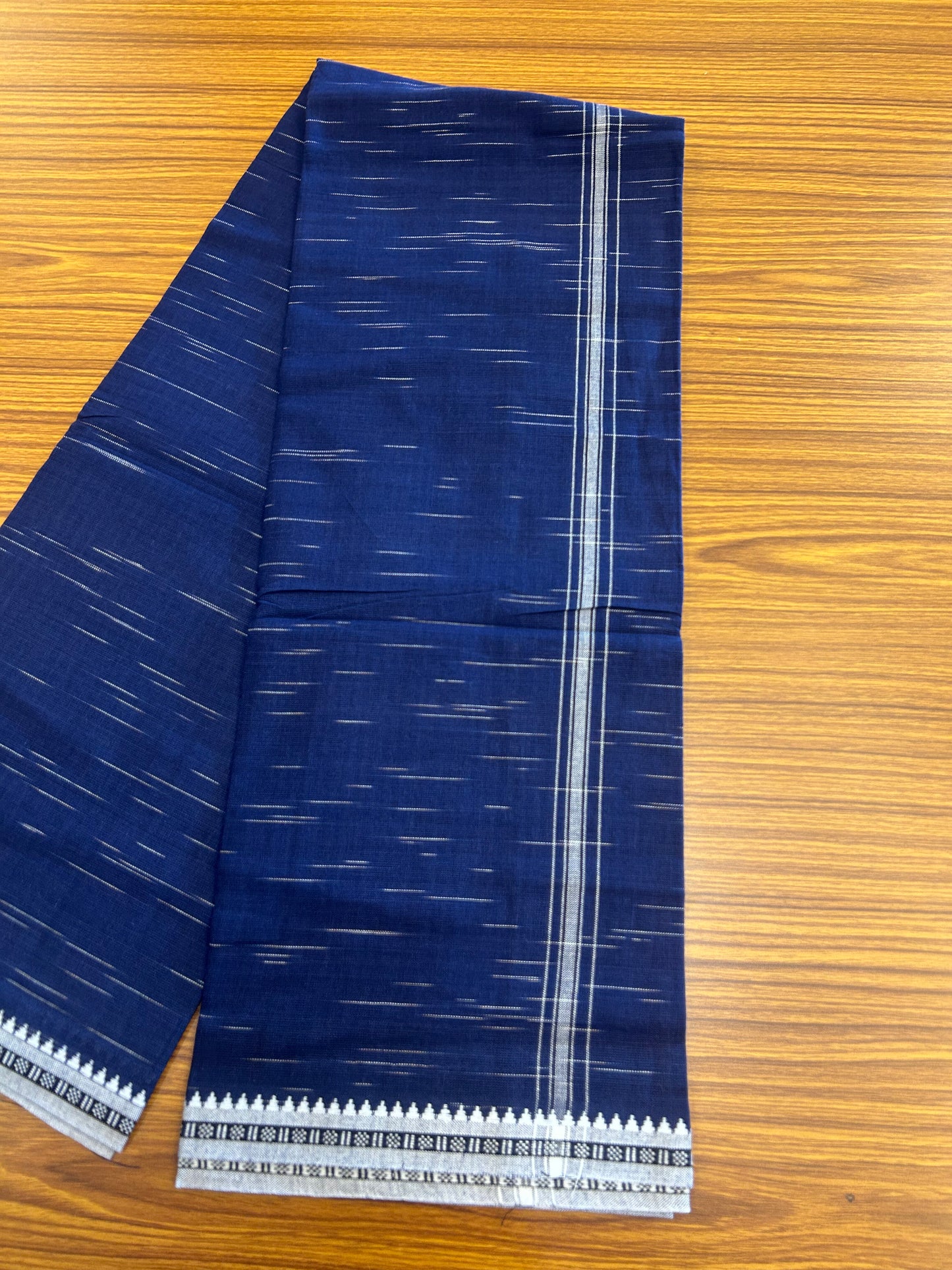 Premium Kathar Type Mund Pure cotton - Kaitharikada - Single Kaily / Lungi - 1 inch Black & White Stripes Kara kuppadam Border with Navy Blue colour body (2 meter / 4 muzham) - 26 KK8050 MUT