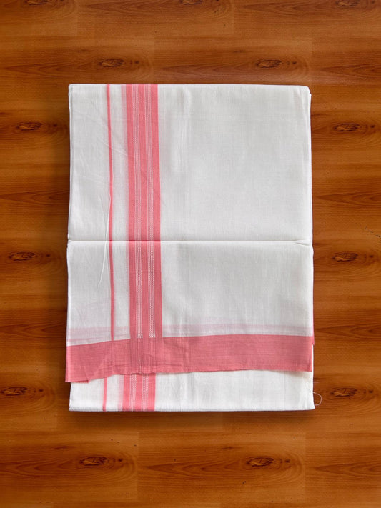 Pure White Double Mundu/Dhoti - 20% Discount ! Kaitharikada Pure Cotton - 100x80 - 1.25 inch Pink striped Kara 3.80 mtr (8 muzham) - 42 KK5523 MC