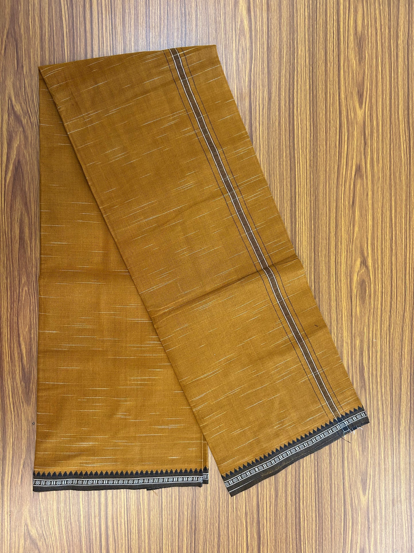 Premium Kathar Type Mund Pure cotton - Kaitharikada - Single Kaily / Lungi - 1 inch Black & White Stripes Kara kuppadam Border with Orange Brown colour body (2 meter / 4 muzham) - 18 KK8050 MUT