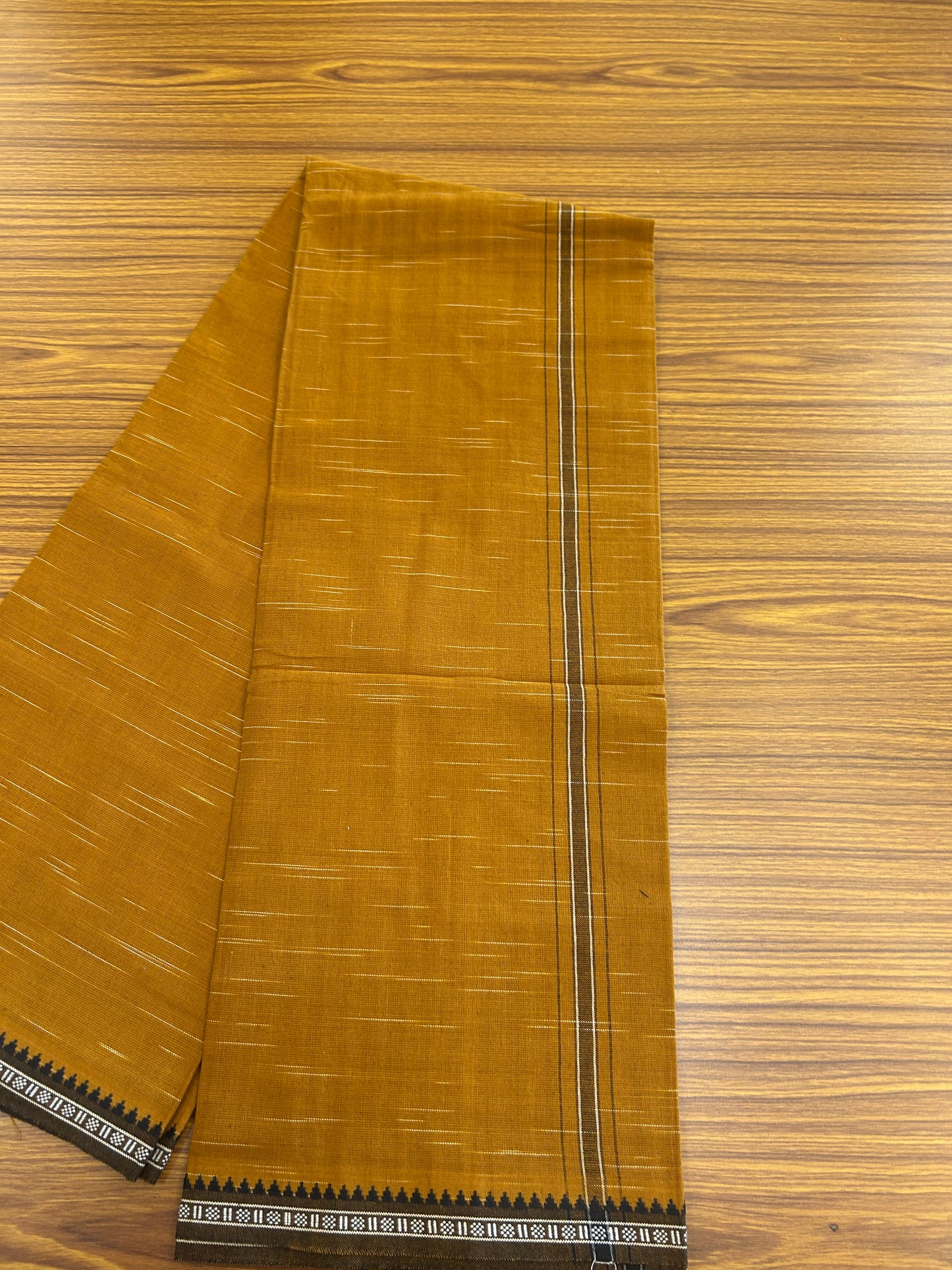 Premium Kathar Type Mund Pure cotton - Kaitharikada - Single Kaily / Lungi - 1 inch Black & White Stripes Kara kuppadam Border with Orange Brown colour body (2 meter / 4 muzham) - 18 KK8050 MUT