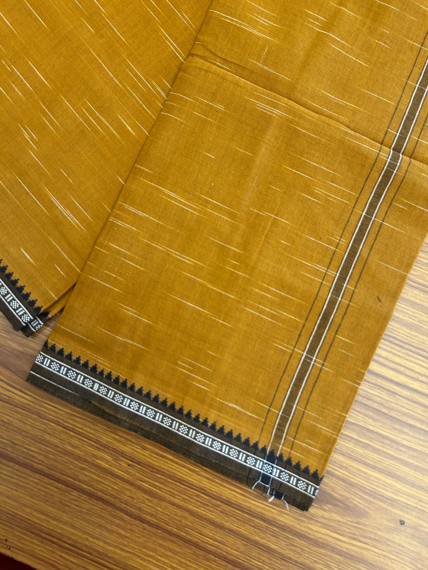 Premium Kathar Type Mund Pure cotton - Kaitharikada - Single Kaily / Lungi - 1 inch Black & White Stripes Kara kuppadam Border with Orange Brown colour body (2 meter / 4 muzham) - 18 KK8050 MUT