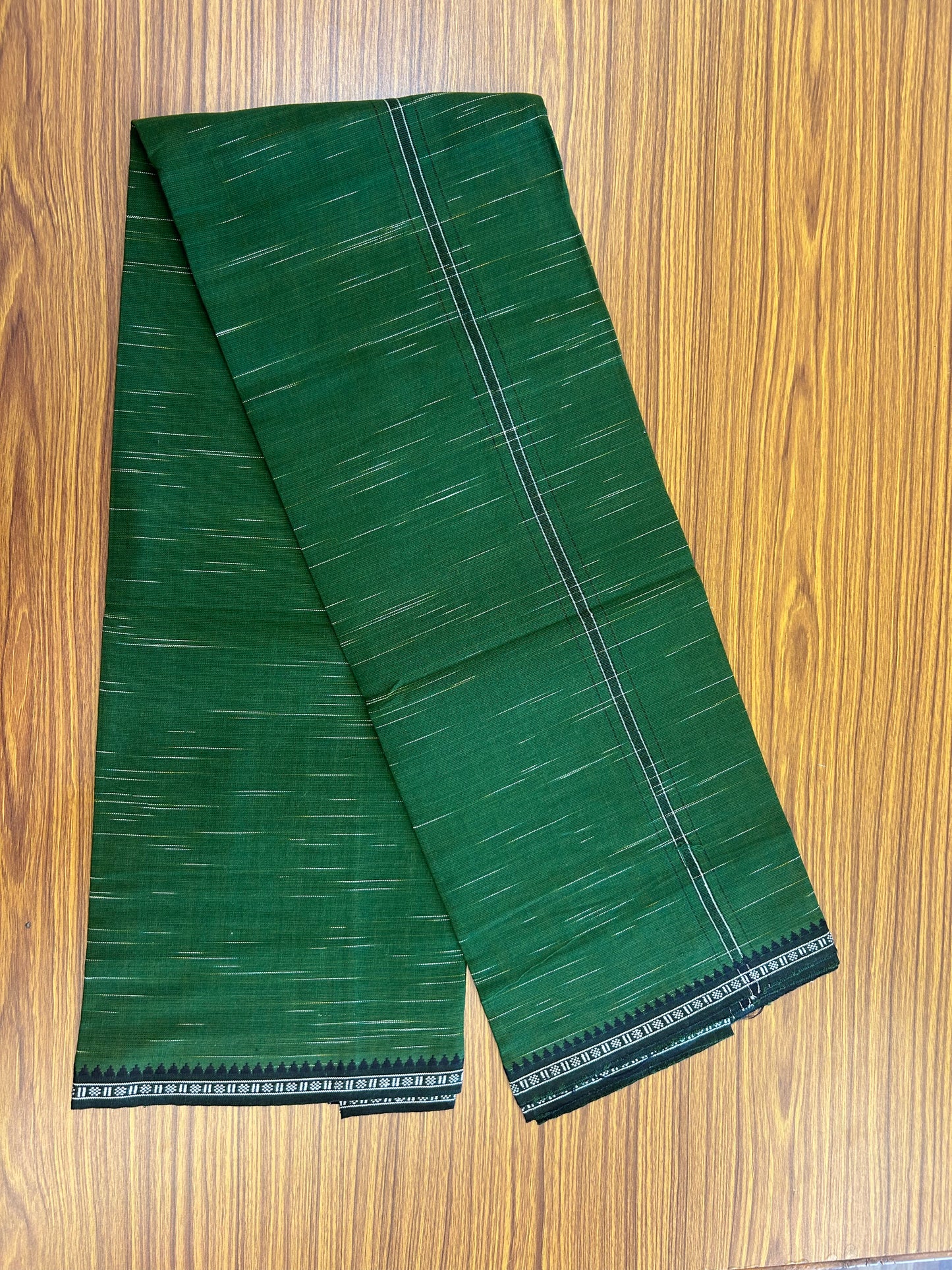 Premium Kathar Type Mund Pure cotton - Kaitharikada - Single Kaily / Lungi - 1 inch Black & White Stripes Kara kuppadam Border with Dark Greencolour body (2 meter / 4 muzham) - 30 KK8050 MUT