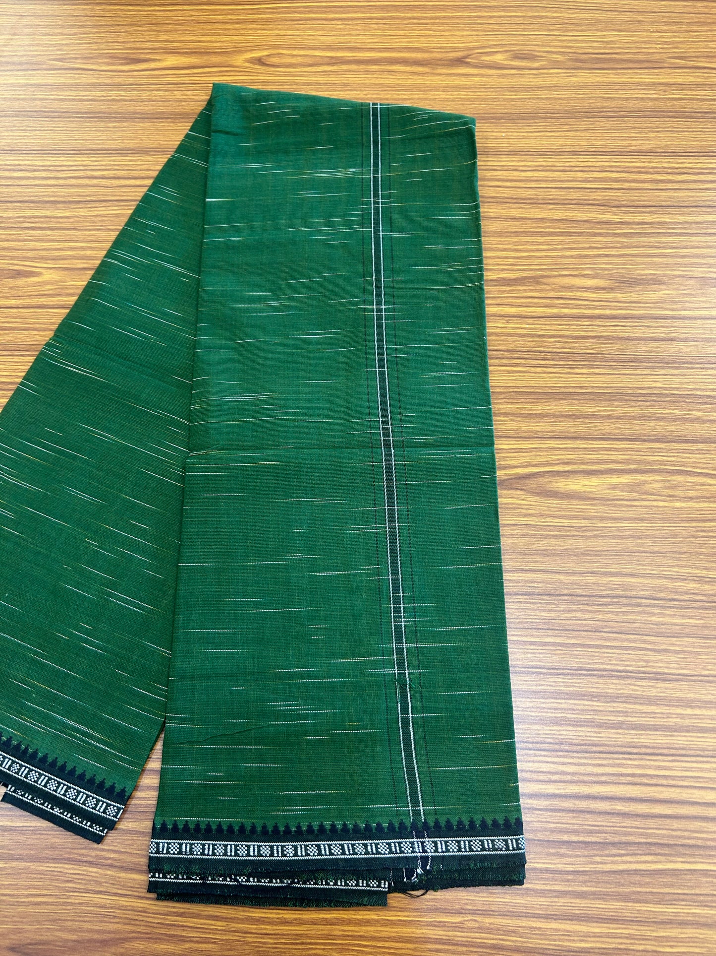 Premium Kathar Type Mund Pure cotton - Kaitharikada - Single Kaily / Lungi - 1 inch Black & White Stripes Kara kuppadam Border with Dark Greencolour body (2 meter / 4 muzham) - 30 KK8050 MUT