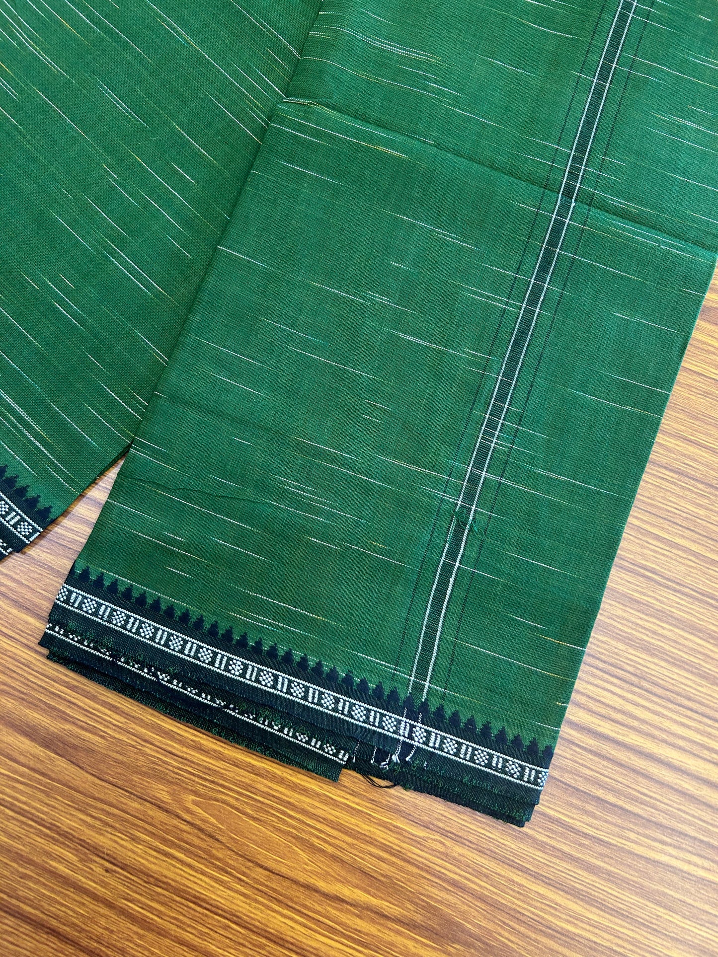Premium Kathar Type Mund Pure cotton - Kaitharikada - Single Kaily / Lungi - 1 inch Black & White Stripes Kara kuppadam Border with Dark Greencolour body (2 meter / 4 muzham) - 30 KK8050 MUT