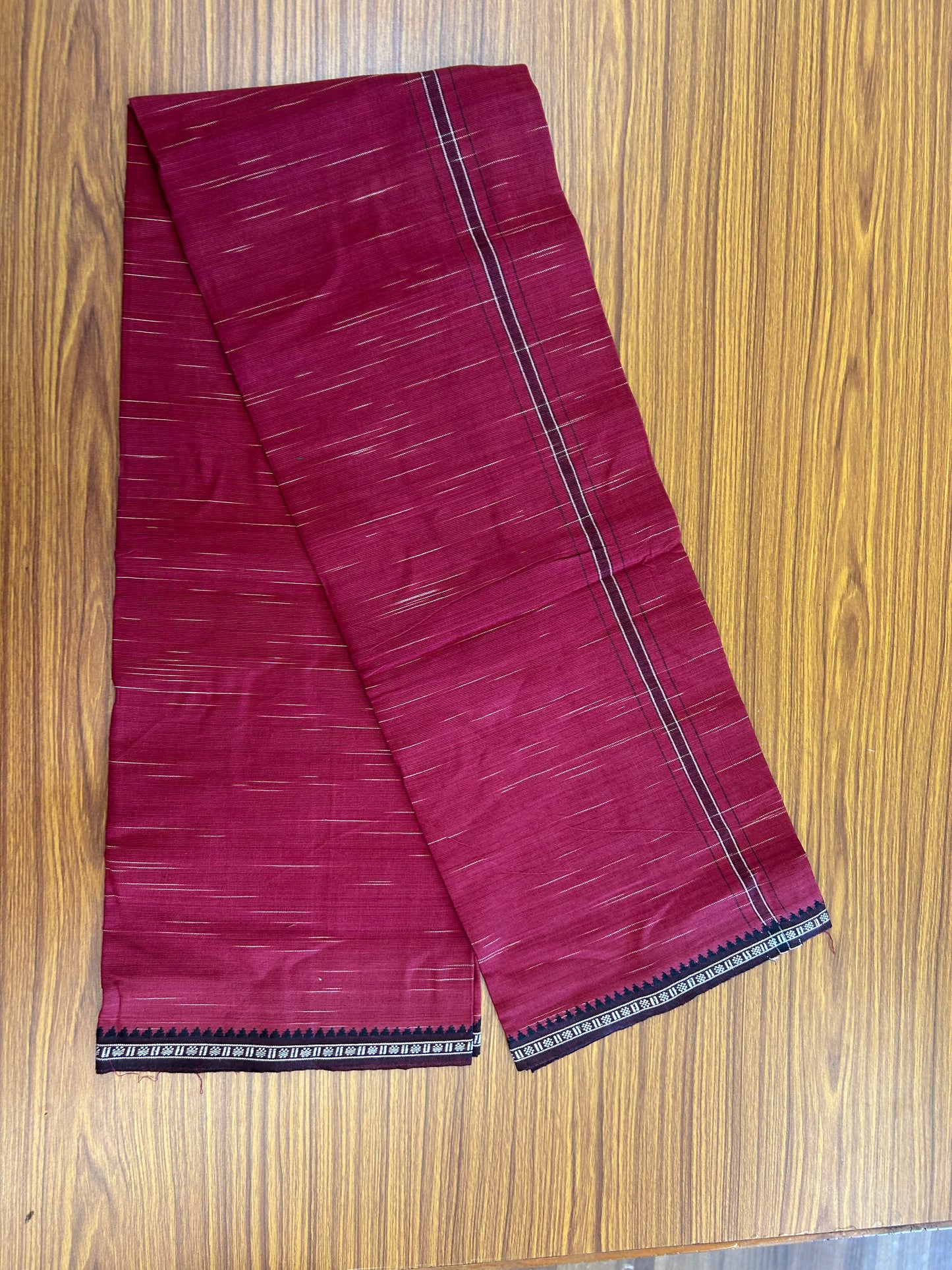 Premium Kathar Type Mund Pure cotton - Kaitharikada - Single Kaily / Lungi - 1 inch Black & White Stripes Kara kuppadam Border with Maroon colour body (2 meter / 4 muzham) - 20 KK8050 MUT