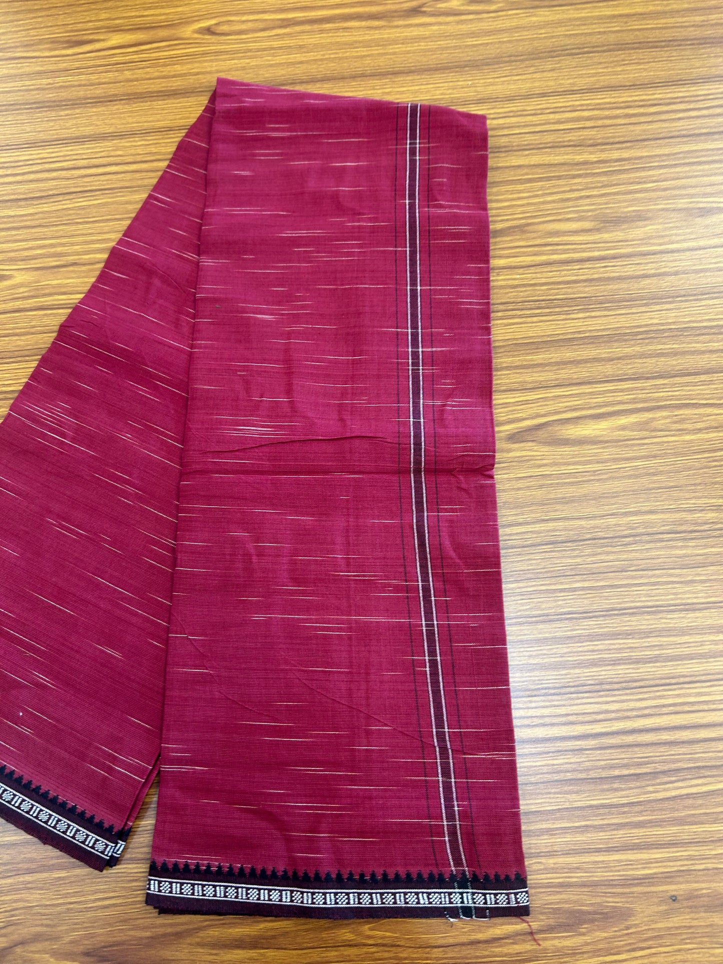 Premium Kathar Type Mund Pure cotton - Kaitharikada - Single Kaily / Lungi - 1 inch Black & White Stripes Kara kuppadam Border with Maroon colour body (2 meter / 4 muzham) - 20 KK8050 MUT