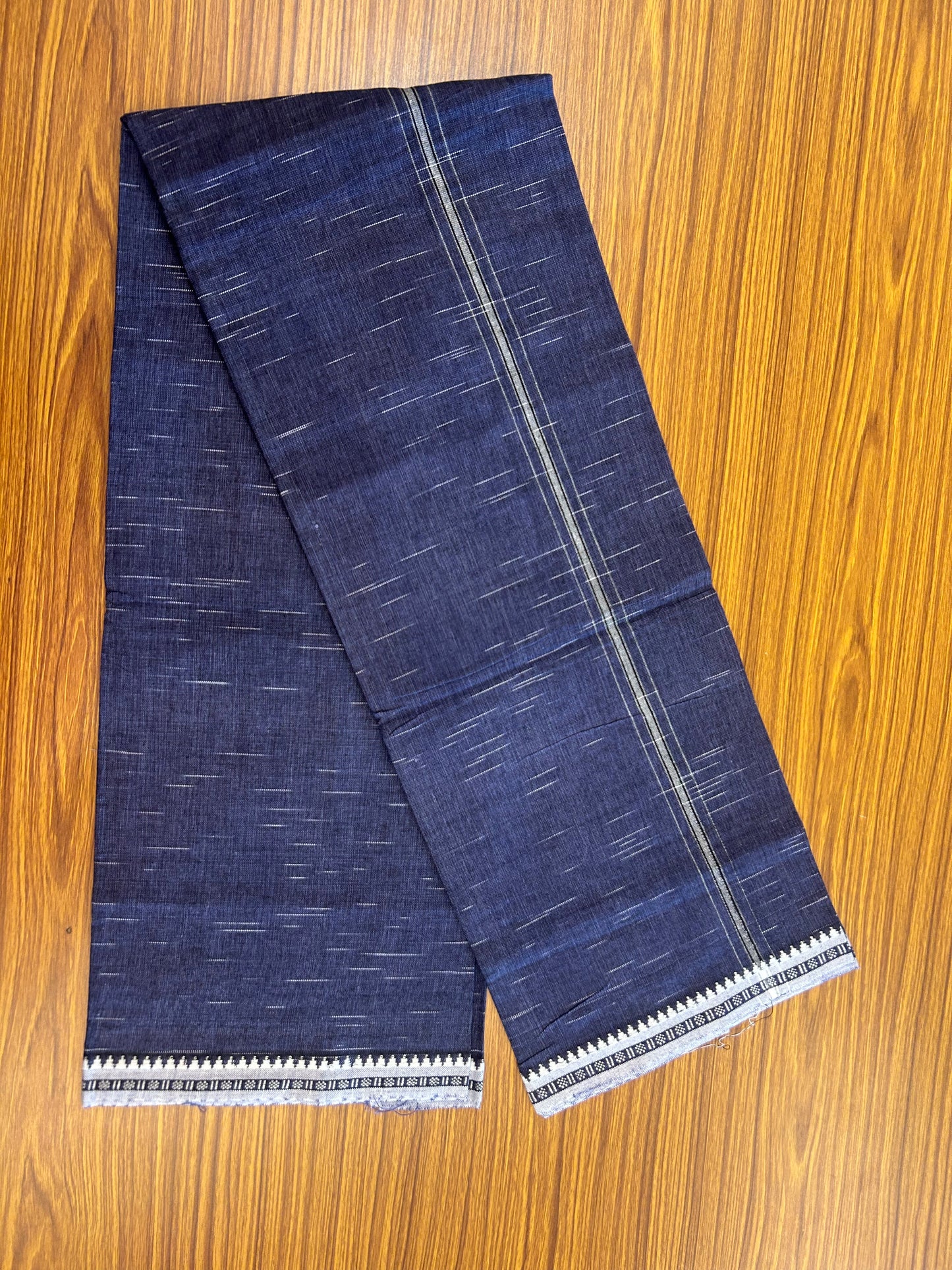 Premium Kathar Type Mund Pure cotton - Kaitharikada - Single Kaily / Lungi - 1 inch Black & White Stripes Kara kuppadam Border with Oxford Blue colour body (2 meter / 4 muzham) - 24 KK8050 MUT