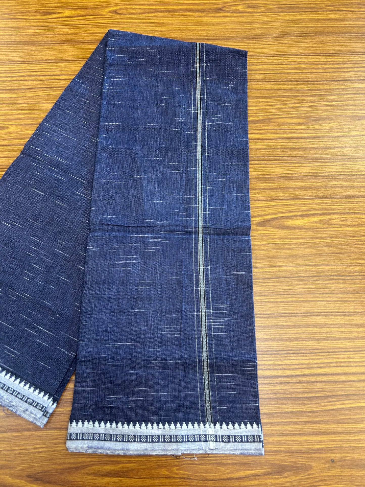 Premium Kathar Type Mund Pure cotton - Kaitharikada - Single Kaily / Lungi - 1 inch Black & White Stripes Kara kuppadam Border with Oxford Blue colour body (2 meter / 4 muzham) - 24 KK8050 MUT