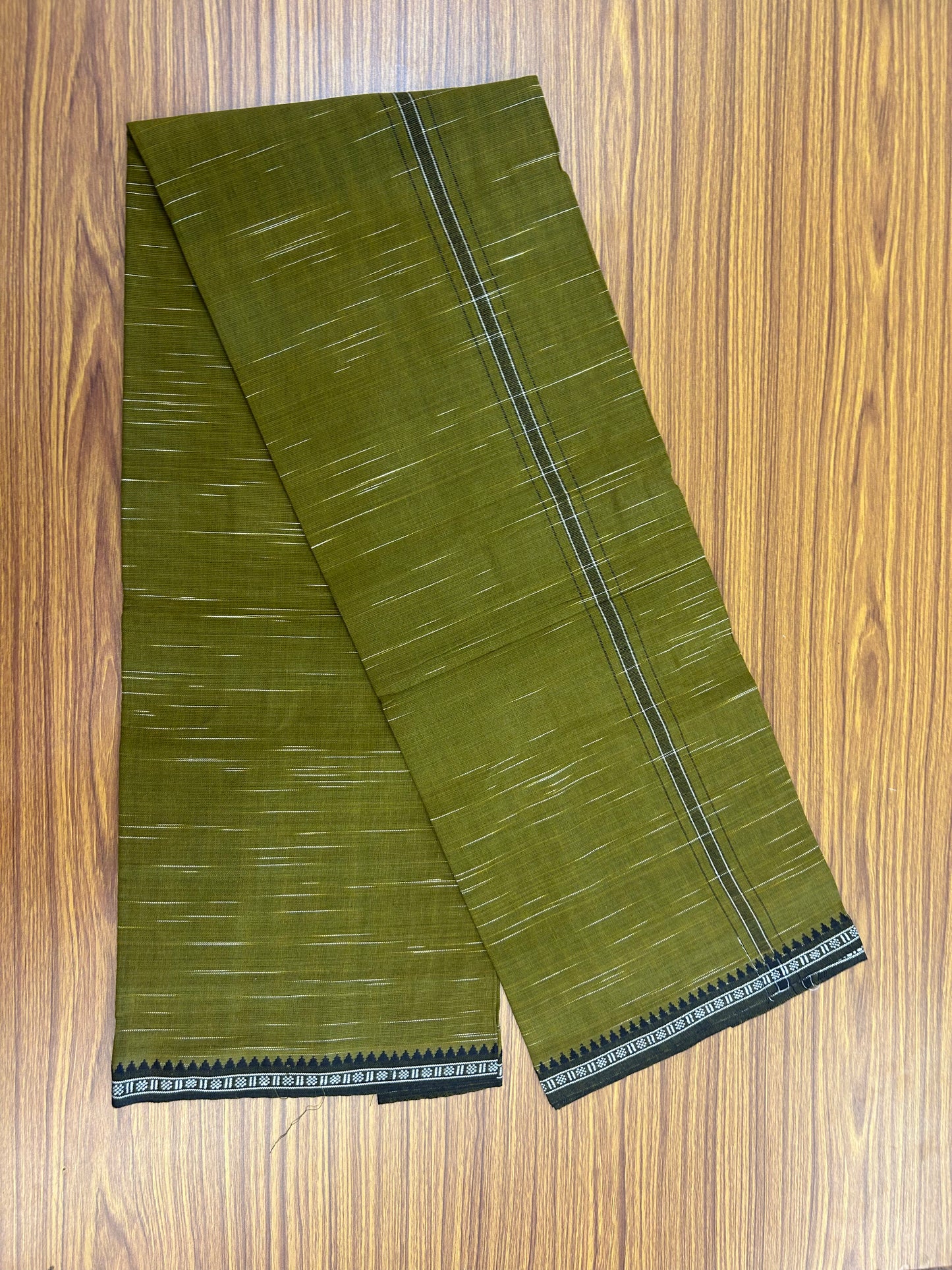 Premium Kathar Type Mund Pure cotton - Kaitharikada - Single Kaily / Lungi - 1 inch Black & White Stripes Kara kuppadam Border with Dark Mustard colour body (2 meter / 4 muzham) - 28 KK8050 MUT