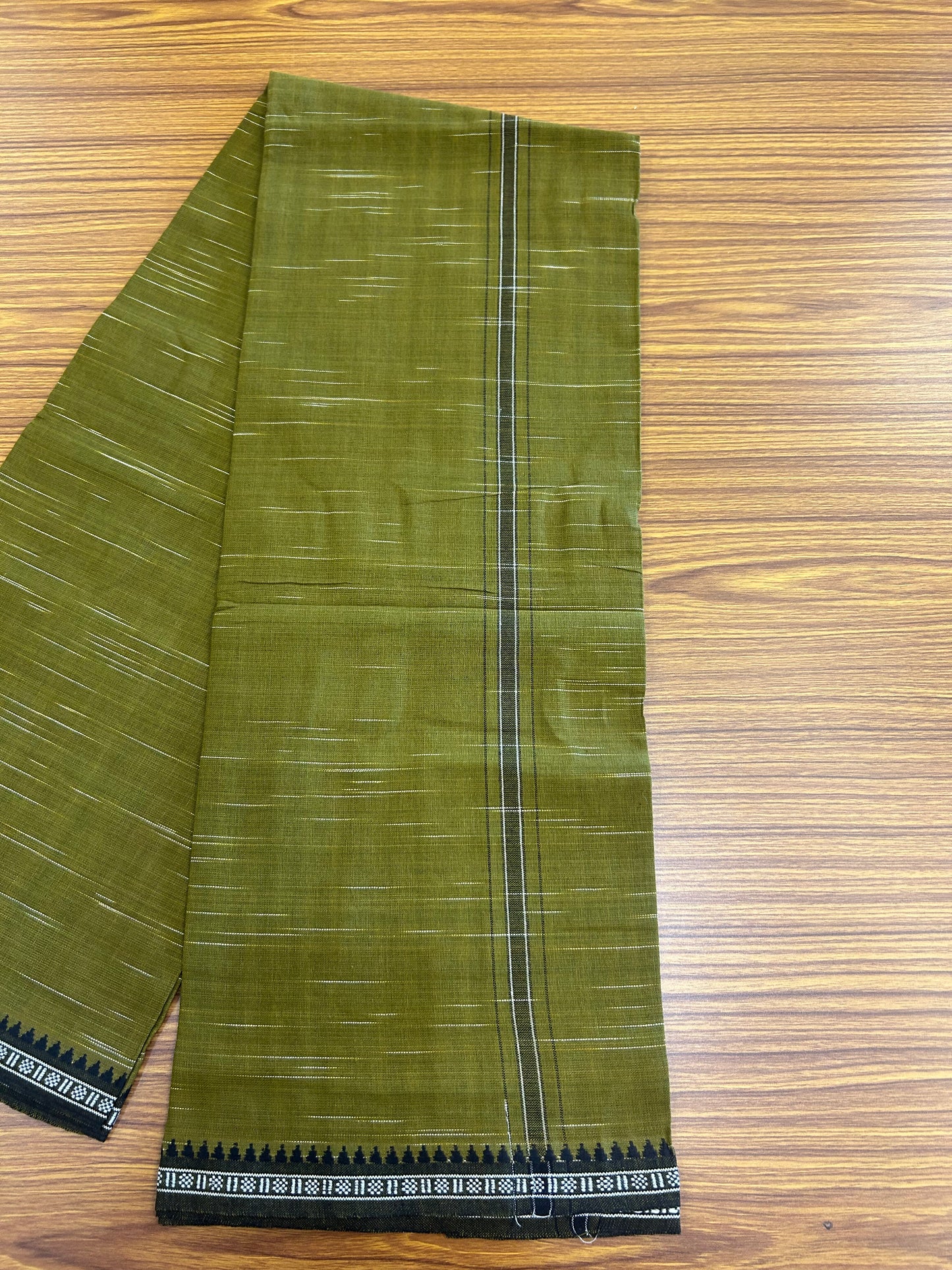 Premium Kathar Type Mund Pure cotton - Kaitharikada - Single Kaily / Lungi - 1 inch Black & White Stripes Kara kuppadam Border with Dark Mustard colour body (2 meter / 4 muzham) - 28 KK8050 MUT