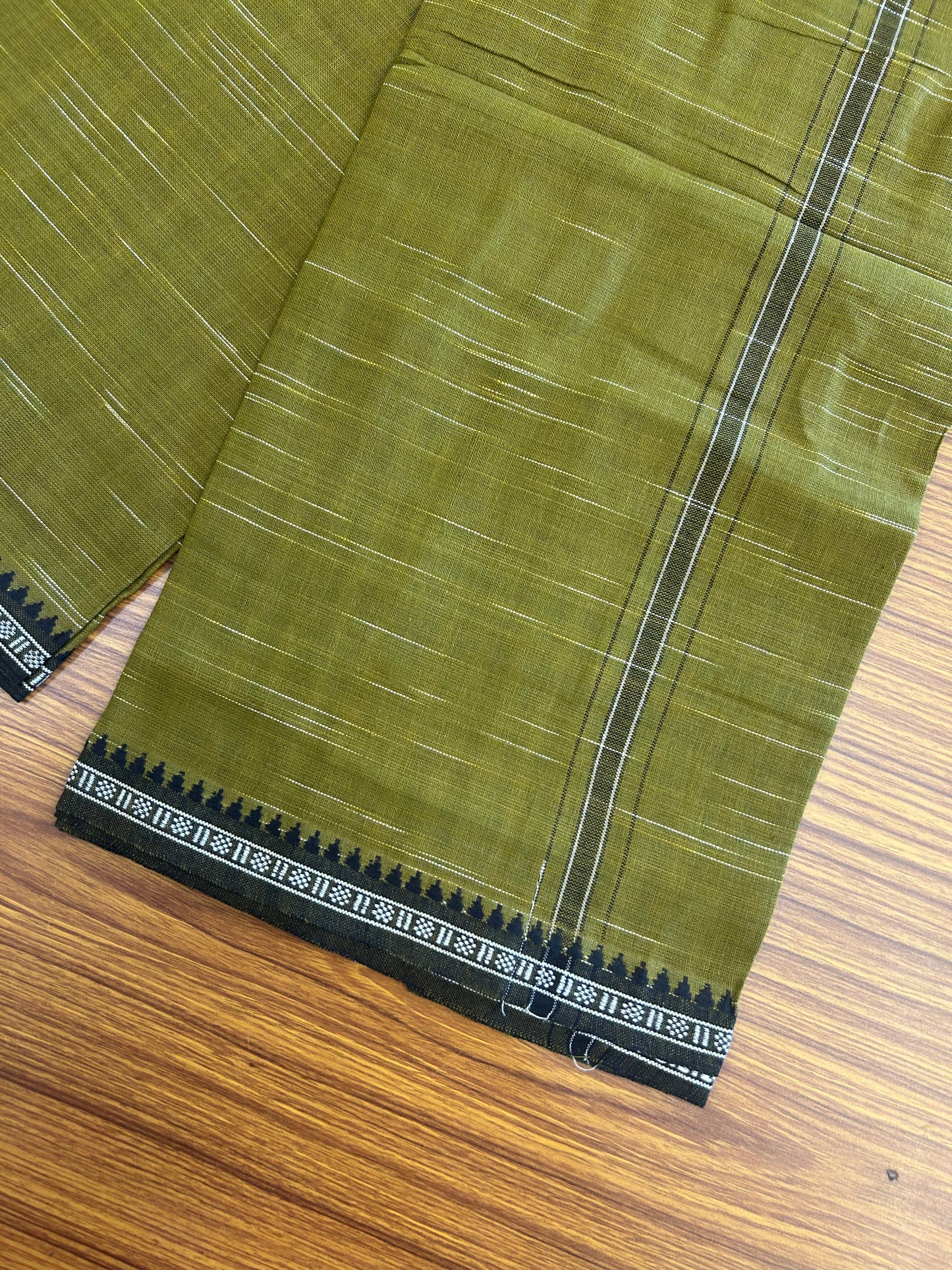 Premium Kathar Type Mund Pure cotton - Kaitharikada - Single Kaily / Lungi - 1 inch Black & White Stripes Kara kuppadam Border with Dark Mustard colour body (2 meter / 4 muzham) - 28 KK8050 MUT