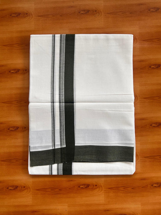 Pure White Double Mundu/Dhoti - 20% Discount ! Kaitharikada Pure Cotton - 100x80 - 1.25 inch Dark Pine Green striped Kara 3.80 mtr (8 muzham) - 48 KK5523 MC