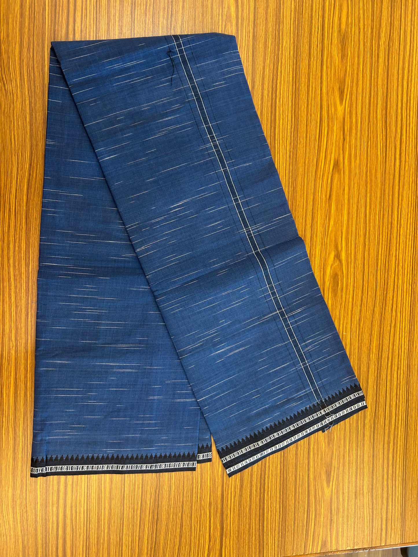 Premium Kathar Type Mund Pure cotton - Kaitharikada - Single Kaily / Lungi - 1 inch Black & White Stripes Kara kuppadam Border with Dark Blue colour body (2 meter / 4 muzham) - 31 KK8050 MUT