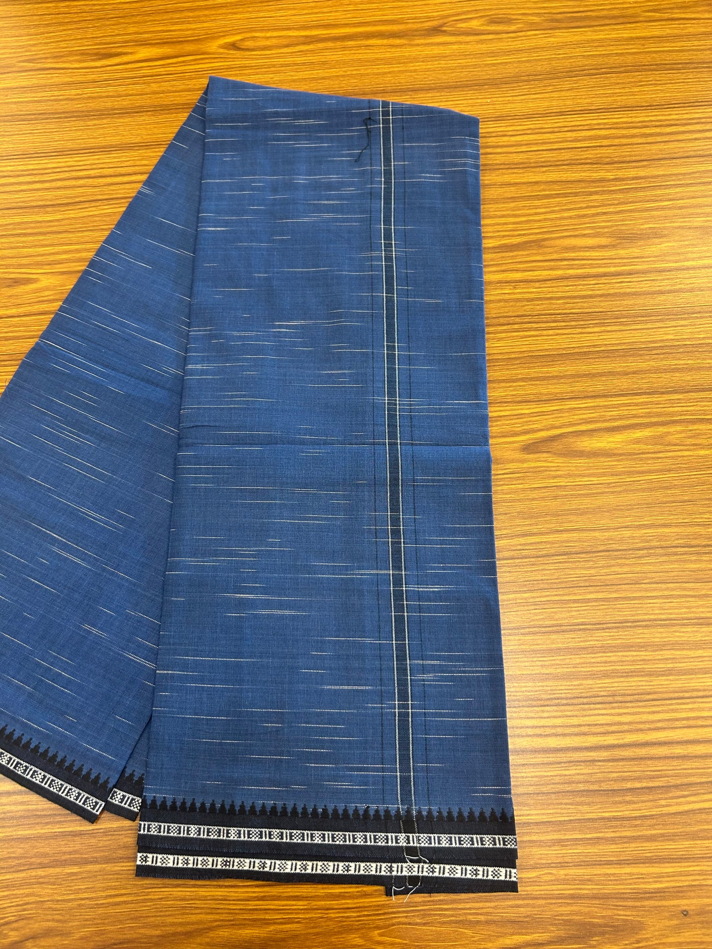 Premium Kathar Type Mund Pure cotton - Kaitharikada - Single Kaily / Lungi - 1 inch Black & White Stripes Kara kuppadam Border with Dark Blue colour body (2 meter / 4 muzham) - 31 KK8050 MUT
