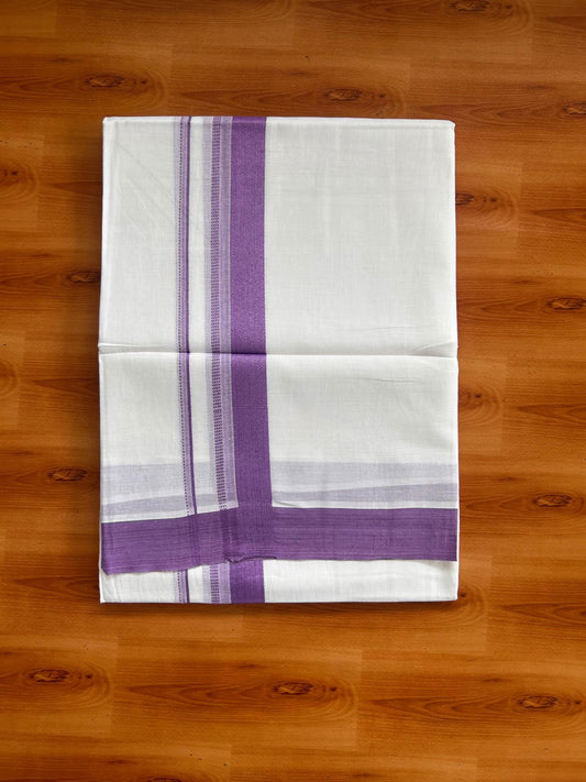 Pure White Double Mundu/Dhoti - 20% Discount ! Kaitharikada Pure Cotton - 100x80 - 1.25 inch Lavender striped Kara 3.80 mtr (8 muzham) - 51 KK5523 MC
