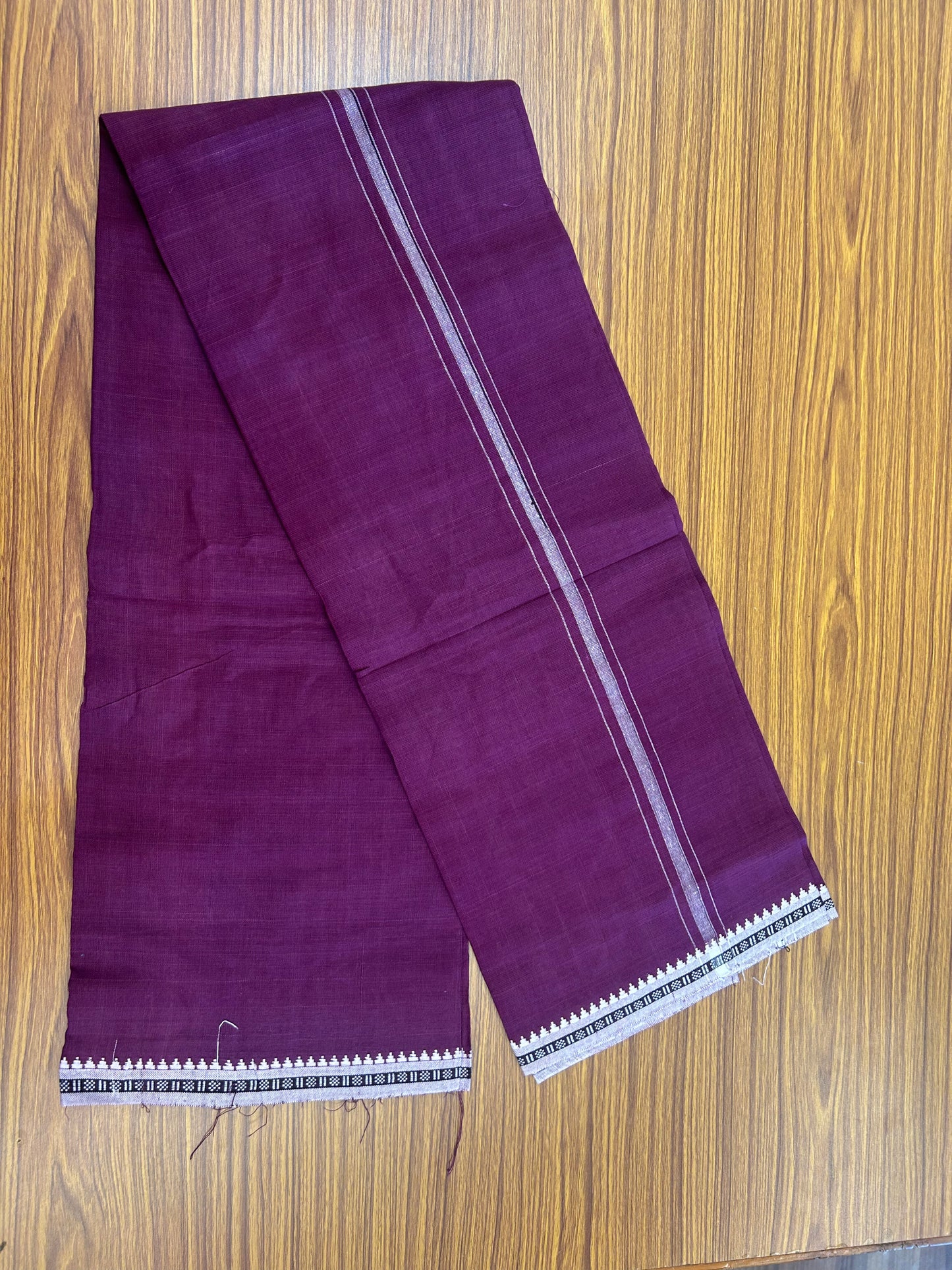 Premium Kathar Type Mund Pure cotton - Kaitharikada - Single Kaily / Lungi - 1 inch White Stripes Kara kuppadam Border with Wine colour body (2 meter / 4 muzham) - 72 KK8050 MUT