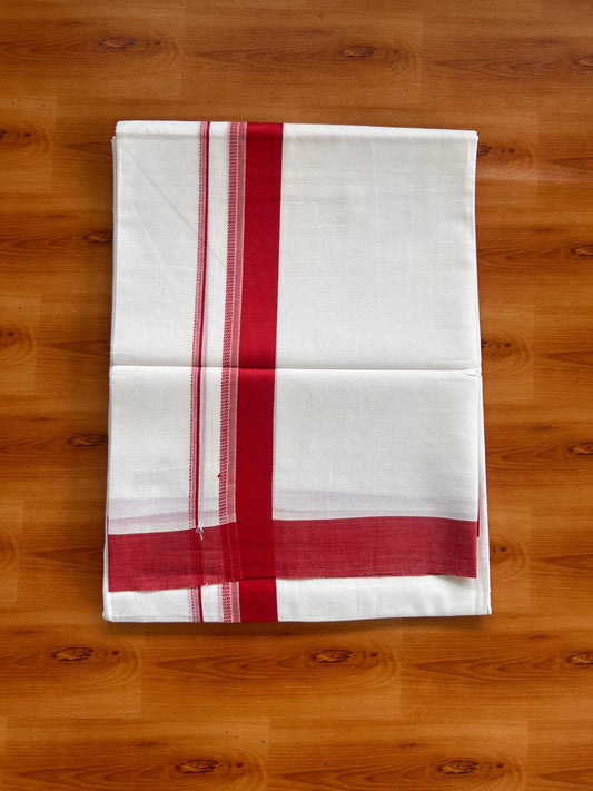 Pure White Double Mundu/Dhoti - 20% Discount ! Kaitharikada Pure Cotton - 100x80 - 1.25 inch Red striped Kara 3.80 mtr (8 muzham) - 56 KK5523 MC