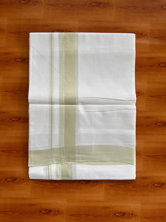 Pure White Double Mundu/Dhoti - 20% Discount ! Kaitharikada Pure Cotton - 100x80 - 1.25 inch Pastel Green striped Kara 3.80 mtr (8 muzham) - 50 KK5523 MC