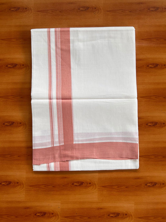 Pure White Double Mundu/Dhoti - 20% Discount ! Kaitharikada Pure Cotton - 100x80 - 1.25 inch Dusty Peach striped Kara 3.80 mtr (8 muzham) - 53 KK5523 MC