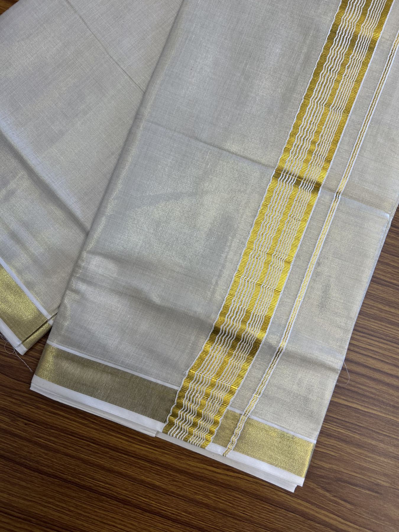 20% Discount! KaithariKada Balaramapuram 100% Cotton - Gold Kasav Tissue Double Dhoti/Mund- 80X90 - 1.75 inch Gold Kasav Stripes Kara 4 mtr (8.5 muzham) - 5 KK5341 VIN