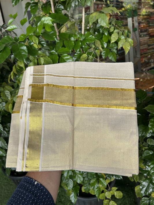 20% Discount! KaithariKada Balaramapuram 100% Cotton - Gold Kasav Tissue Double Dhoti/Mund- 80X90 - 2.25 inch Gold Kasav Shaded Kara 4 mtr (8.5 muzham) - 1 KK5341 VIN