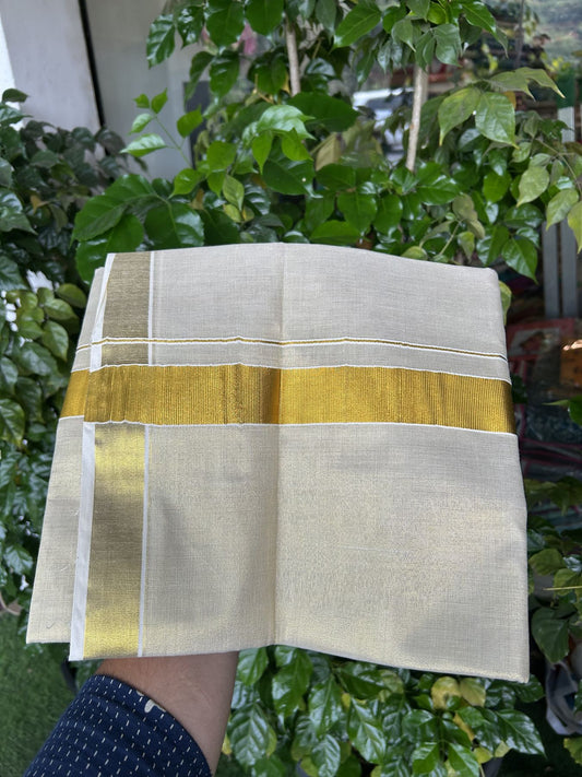 20% Discount! KaithariKada Balaramapuram 100% Cotton - Gold Kasav Tissue Double Dhoti/Mund- 80X90 - 1.5 inch Gold Kasav Kara 4 mtr (8.5 muzham) - 7 KK5341 VIN