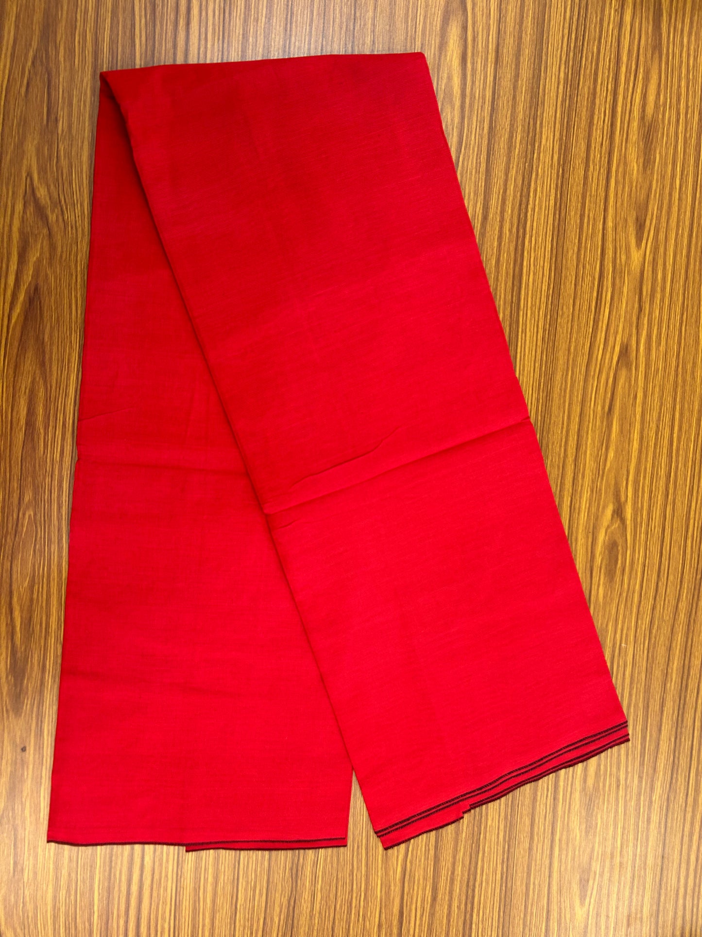 Premium Kathar Type Mund Pure cotton - Kaitharikada - Single Kaily / Lungi - 0.1 inch Black thin kara Border with Chilly Red colour body (2 meter / 4 muzham) - 56 KK8050 MUT